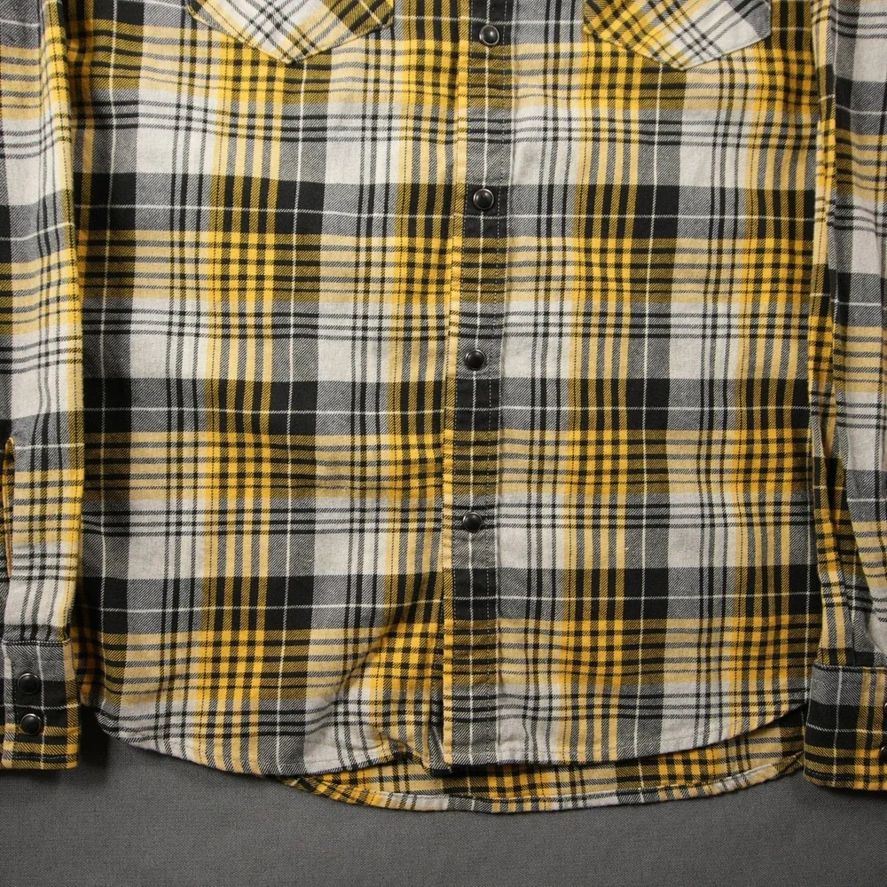 Levi's Plaid Snap Front Western Flannel Cowboy Men Shirt L Black Yellow Skate